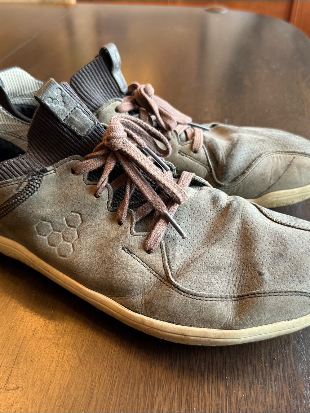 Vivo barefoot Men's Gray Suede Athletic Sneakers with Brown Laces